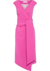 Oscar De La Renta Woman Brushed Wool-blend Crepe Midi Wrap Dress Bright Pink