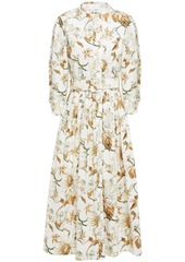 Oscar De La Renta Woman Belted Floral-print Cotton-blend Poplin Midi Dress Ivory