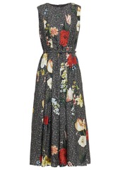 Oscar De La Renta Woman Belted Floral-print Silk-twill Midi Dress Charcoal