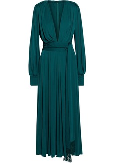 Oscar De La Renta Woman Belted Pleated Crepe De Chine Maxi Dress Emerald