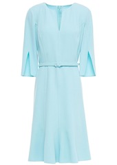 Oscar De La Renta Woman Belted Wool-blend Crepe Dress Turquoise