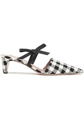 Oscar De La Renta Woman Bow-embellished Leather And Checked Tweed Mules White