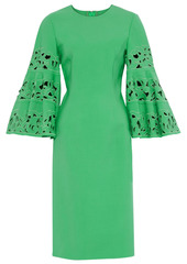 Oscar De La Renta Woman Broderie Anglaise-paneled Wool-blend Dress Green