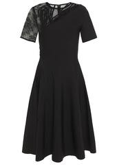 Oscar De La Renta Woman Chantilly Lace And Swiss-dot Tulle-paneled Ponte Dress Black