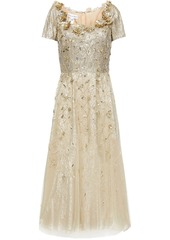 Oscar De La Renta Woman Embellished Lamé-paneled Tulle Midi Dress Platinum