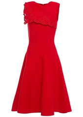 Oscar De La Renta Woman Flared Broderie Anglaise-trimmed Ponte Dress Tomato Red