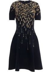 Oscar De La Renta Woman Flared Embellished Ponte Dress Midnight Blue