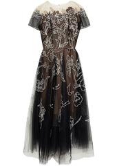 Oscar De La Renta Woman Flared Embellished Tulle Midi Dress Black