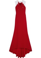 Oscar De La Renta Woman Floral-appliquéd Tulle-paneled Cady Gown Red