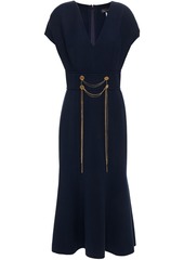 Oscar De La Renta Woman Fluted Embellished Wool-blend Midi Dress Midnight Blue