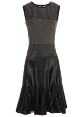 Oscar De La Renta Woman Fluted Metallic Jacquard-knit Dress Black