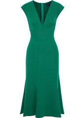 Oscar De La Renta Woman Fluted Wool-blend Crepe Midi Dress Green
