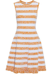 Oscar De La Renta Woman Frayed Striped Bouclé-knit Dress Orange