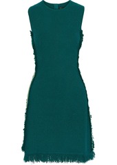 Oscar De La Renta Woman Embroidered Grosgrain-trimmed Bouclé-knit Mini Dress Emerald