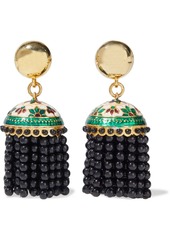 Oscar De La Renta Woman Gold-tone Enamel And Bead Tassel Clip Earrings Black