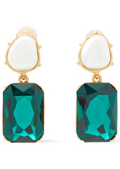 Oscar De La Renta Woman Gold-tone Faux Pearl And Crystal Clip Earrings Emerald