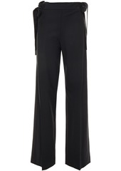 Oscar De La Renta Woman Grosgrain-trimmed Stretch-wool Twill Wide-leg Pants Black