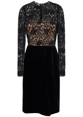 Oscar De La Renta Woman Guipure Lace-paneled Velvet Dress Black