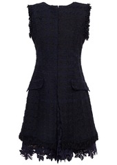 Oscar De La Renta Woman Layered Cotton-blend Bouclé-tweed And Guipure Lace Dress Midnight Blue