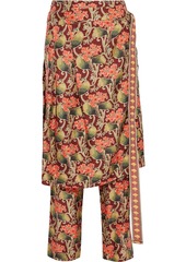 Oscar De La Renta Woman Layered Floral-print Silk-twill Straight-leg Pants Brick