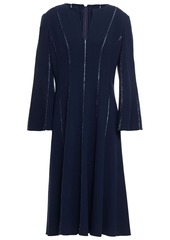 Oscar De La Renta Woman Metallic-trimmed Wool-blend Crepe Midi Dress Navy