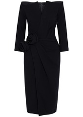 Oscar de la Renta - Off-the-shoulder floral-appliquéd wool-blend crepe dress - Black - US 10