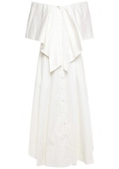 Oscar De La Renta Woman Off-the-shoulder Fluted Cotton-blend Twill Midi Dress White