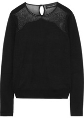 Oscar De La Renta Woman Open Knit-paneled Wool And Silk-blend Sweater Black