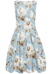 Oscar De La Renta Woman Pleated Floral-print Faille Dress Light Blue