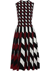 Oscar De La Renta Woman Pleated Jacquard-knit Midi Dress Claret