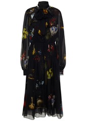 Oscar De La Renta Woman Pussy-bow Printed Silk-chiffon Midi Dress Black