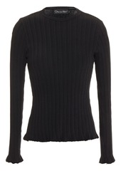 Oscar De La Renta Woman Ruffle-trimmed Ribbed Silk-blend Sweater Black