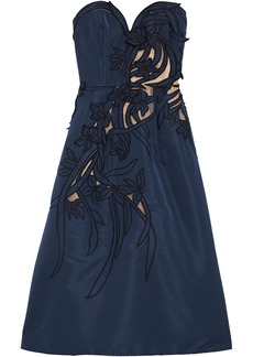 Oscar de la Renta - Strapless floral-appliquéd tulle-trimmed taffeta midi dress - Blue - US 16