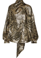 Oscar De La Renta Woman Tie-neck Metallic Silk-blend Jacquard Blouse Gold