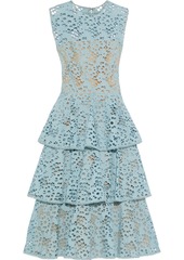 Oscar De La Renta Woman Tiered Cotton Guipure Lace Midi Dress Sky Blue