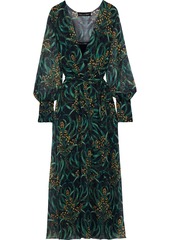 Oscar De La Renta Woman Wrap-effect Printed Silk-chiffon Maxi Dress Emerald