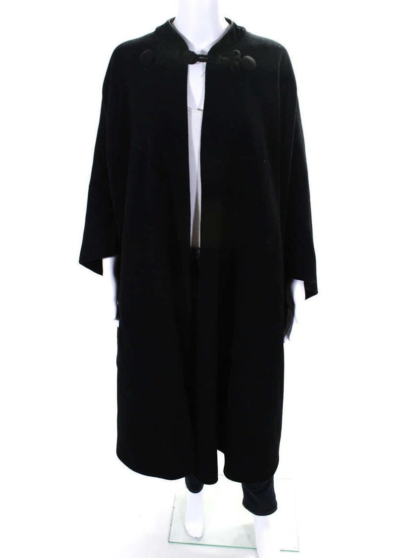 Oscar de la Renta Womens High Neck Toggle Closure Longline Cape Black