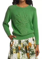 Oscar de la Renta Pineapple-Embroidered Sweater