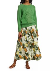 Oscar de la Renta Pineapple-Embroidered Sweater