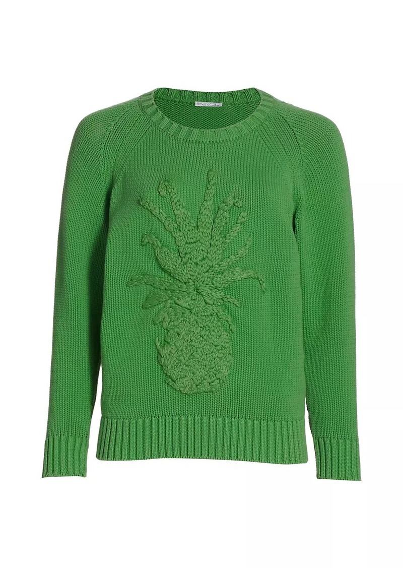 Oscar de la Renta Pineapple-Embroidered Sweater