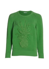 Oscar de la Renta Pineapple-Embroidered Sweater