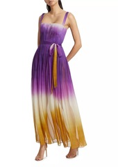 Oscar de la Renta Pintuck Abstract Ombré Silk Chiffon Gown