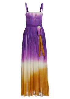 Oscar de la Renta Pintuck Abstract Ombré Silk Chiffon Gown
