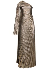 Oscar de la Renta Pleated Lamé One Shoulder Gown