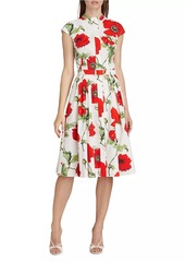 Oscar de la Renta Poppies Cotton Poplin Belted Shirtdress