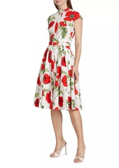 Oscar de la Renta Poppies Cotton Poplin Belted Shirtdress