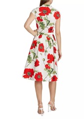 Oscar de la Renta Poppies Cotton Poplin Belted Shirtdress