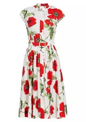 Oscar de la Renta Poppies Cotton Poplin Belted Shirtdress