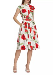 Oscar de la Renta Poppies Cotton Poplin Belted Shirtdress