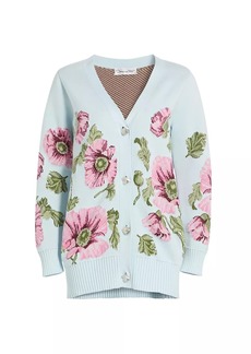 Oscar de la Renta Poppies Jacquard Cotton Cardigan